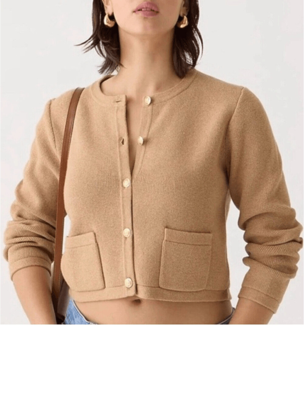 J. Crew Tan Emilie Cardigan Sweater Lady Jacket 100% Cotton Nwot L